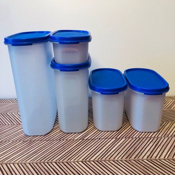 Tupperware Brilliant Mat Blue Oval Modular Set of 5